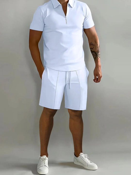 Men's Full Size Collared Neck Short Sleeve Top and Shorts Set Plus Size - Absolute Discounts