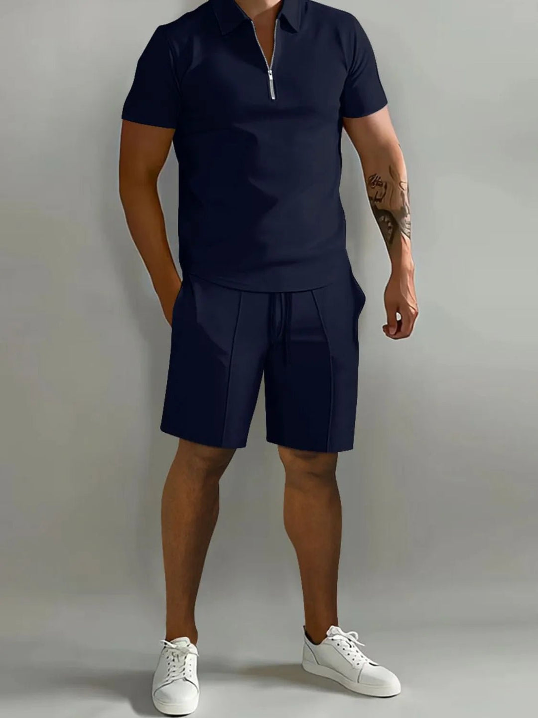 Men's Full Size Collared Neck Short Sleeve Top and Shorts Set Plus Size - Absolute Discounts