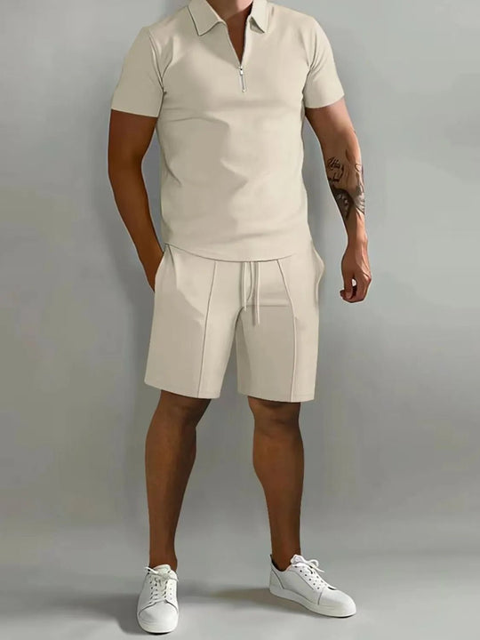 Men's Full Size Collared Neck Short Sleeve Top and Shorts Set Plus Size - Absolute Discounts