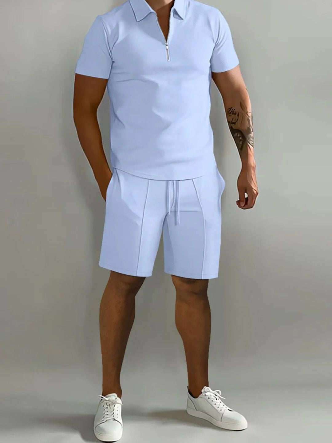 Men's Full Size Collared Neck Short Sleeve Top and Shorts Set Plus Size - Absolute Discounts