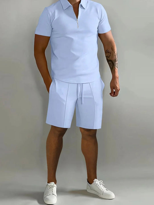 Men's Full Size Collared Neck Short Sleeve Top and Shorts Set Plus Size - Absolute Discounts