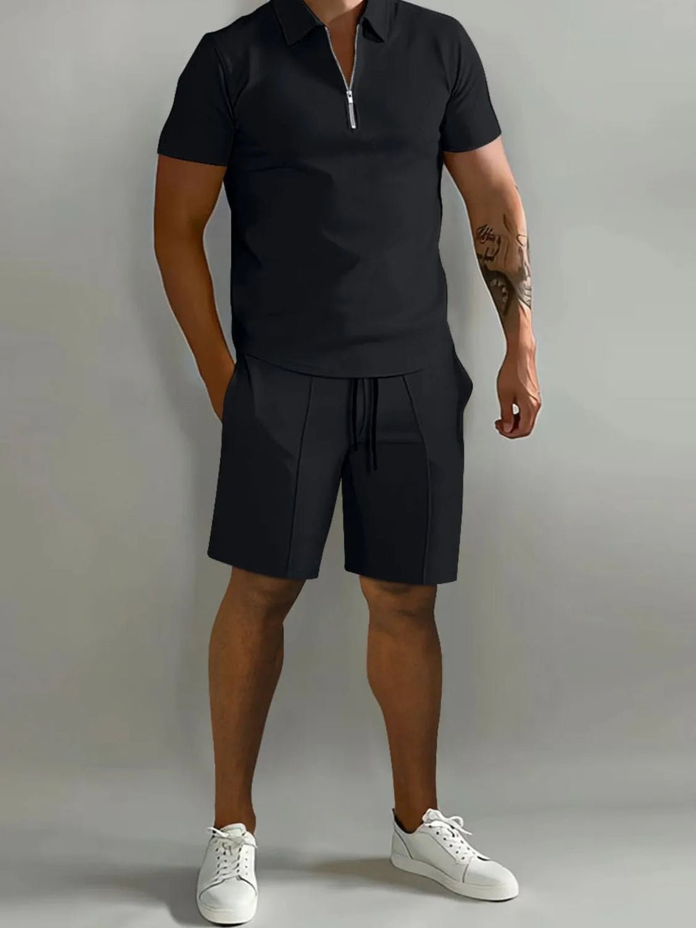 Men's Full Size Collared Neck Short Sleeve Top and Shorts Set Plus Size - Absolute Discounts