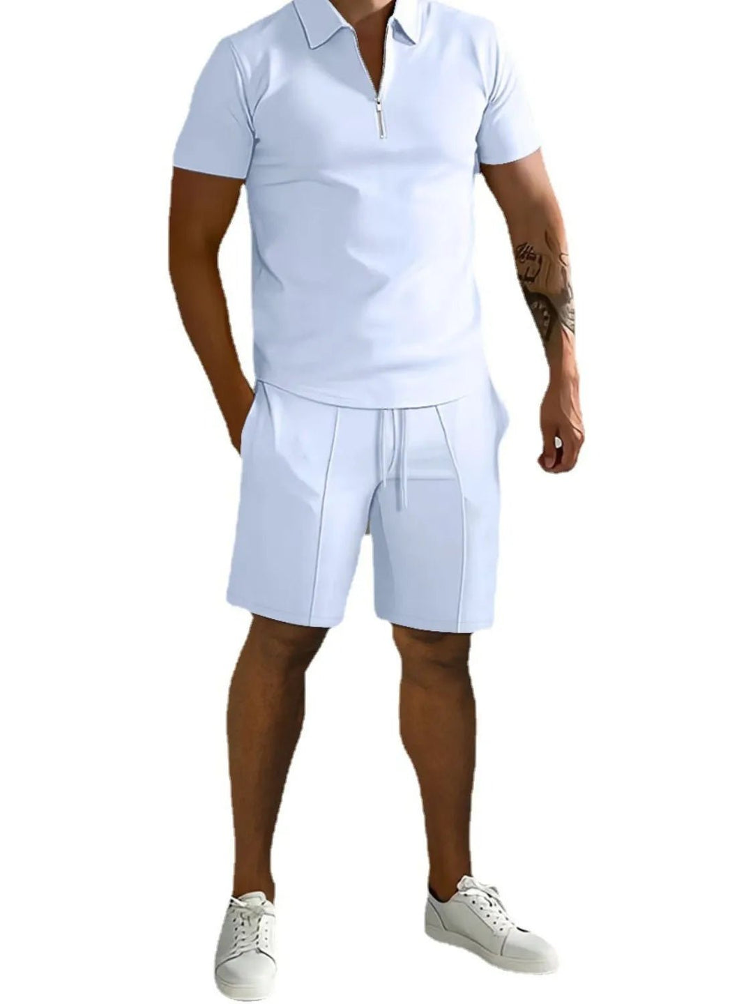 Men's Full Size Collared Neck Short Sleeve Top and Shorts Set Plus Size - Absolute Discounts