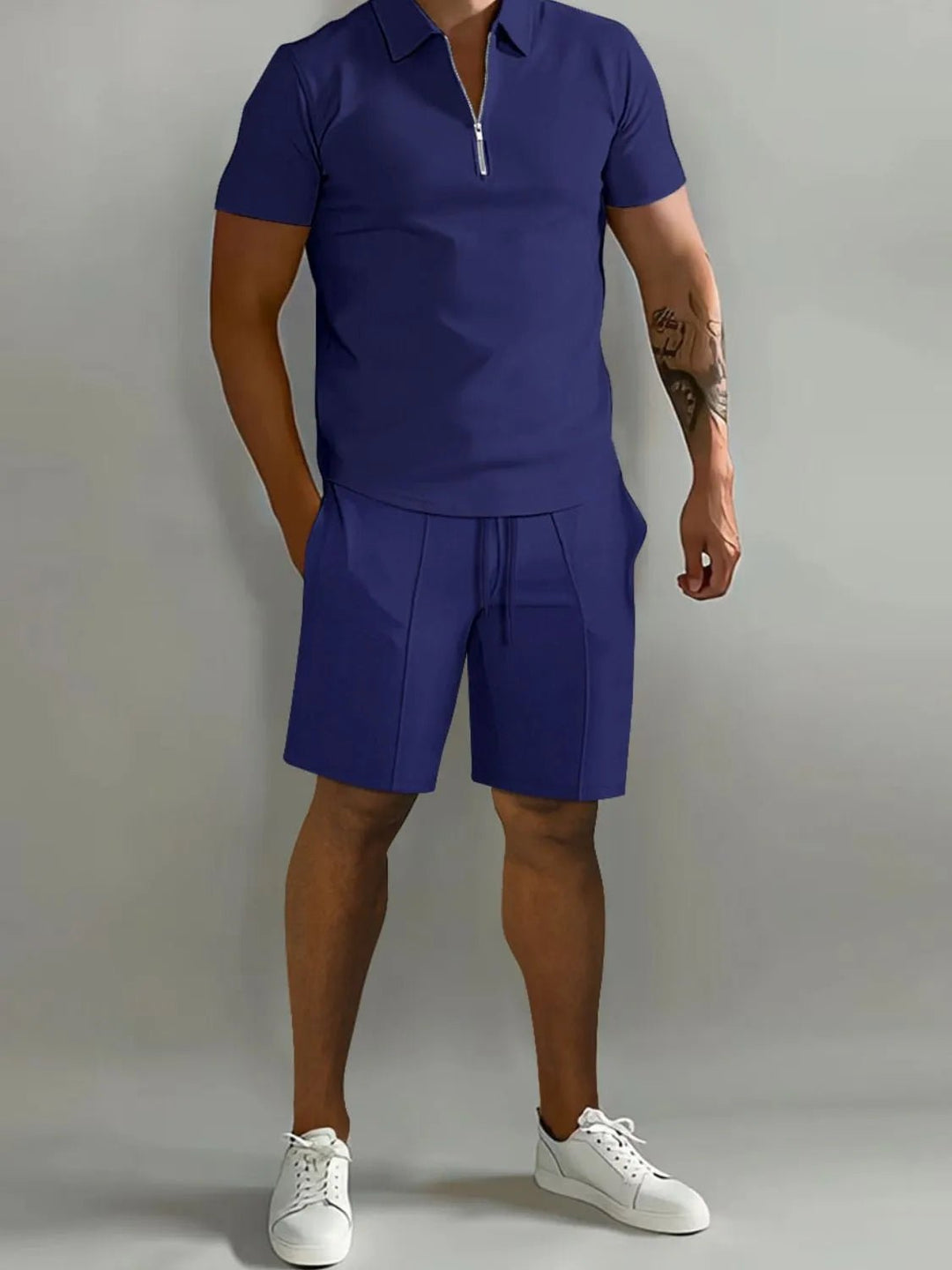 Men's Full Size Collared Neck Short Sleeve Top and Shorts Set Plus Size - Absolute Discounts