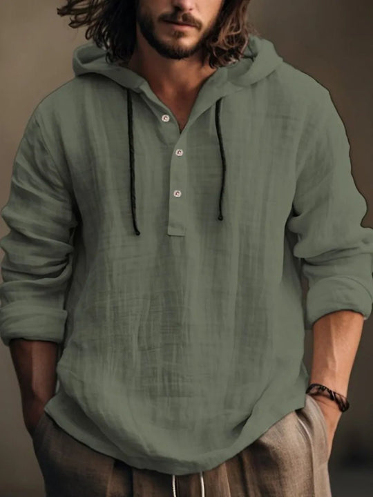 Men's Full Size Half Button Long Sleeve Hoodie - Absolute Discounts