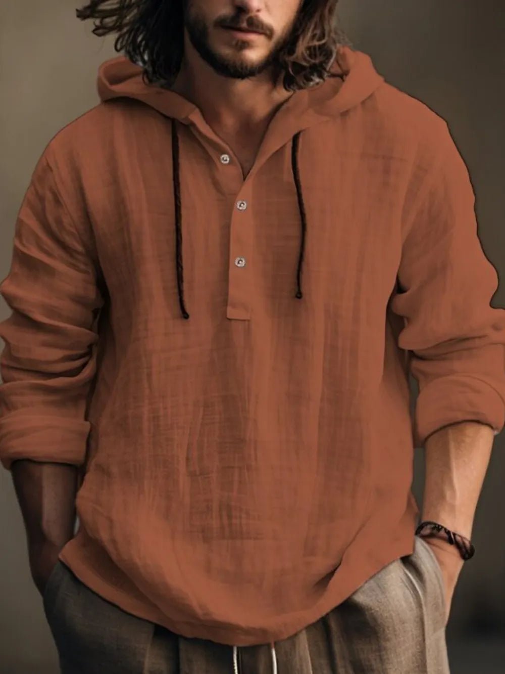 Men's Full Size Half Button Long Sleeve Hoodie - Absolute Discounts