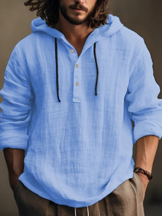 Men's Full Size Half Button Long Sleeve Hoodie - Absolute Discounts