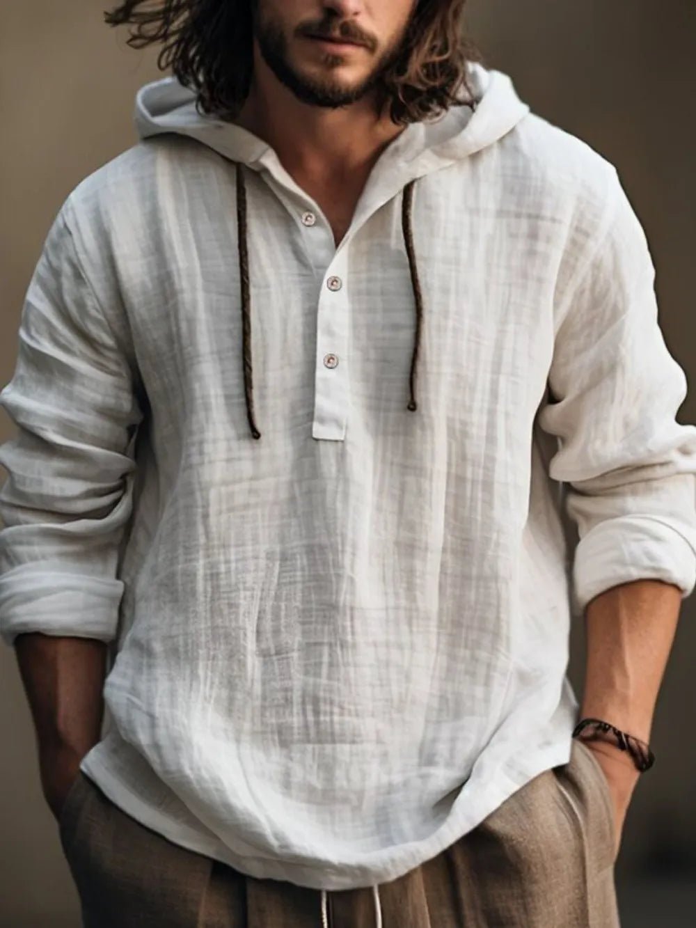 Men's Full Size Half Button Long Sleeve Hoodie - Absolute Discounts