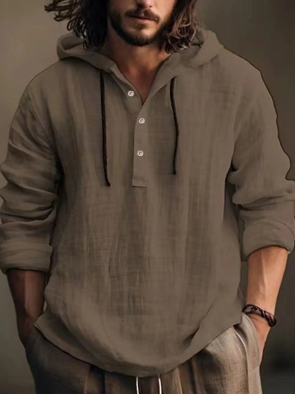 Men's Full Size Half Button Long Sleeve Hoodie - Absolute Discounts
