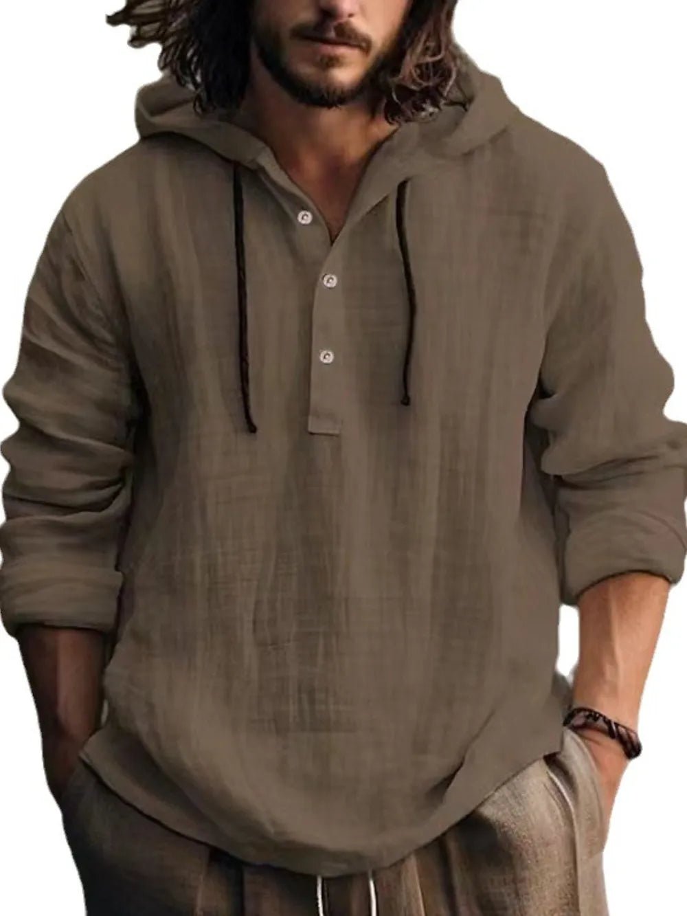 Men's Full Size Half Button Long Sleeve Hoodie - Absolute Discounts