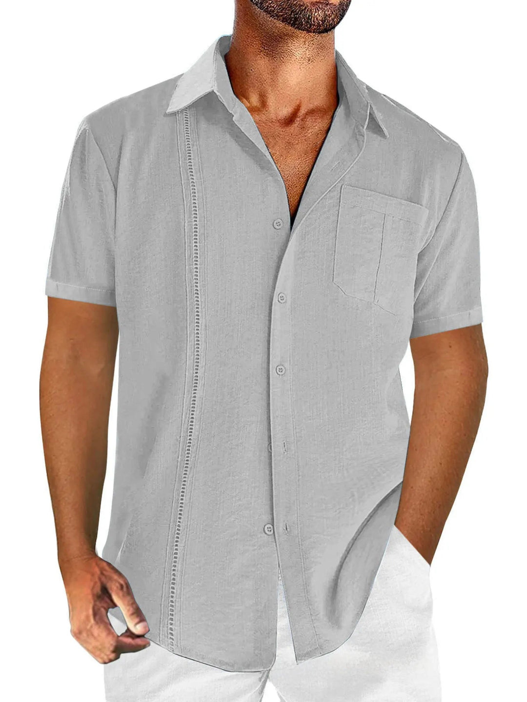 Men's Full Size Linen - Blend Short Sleeve Button - Down Shirt Plus Size - Absolute Discounts