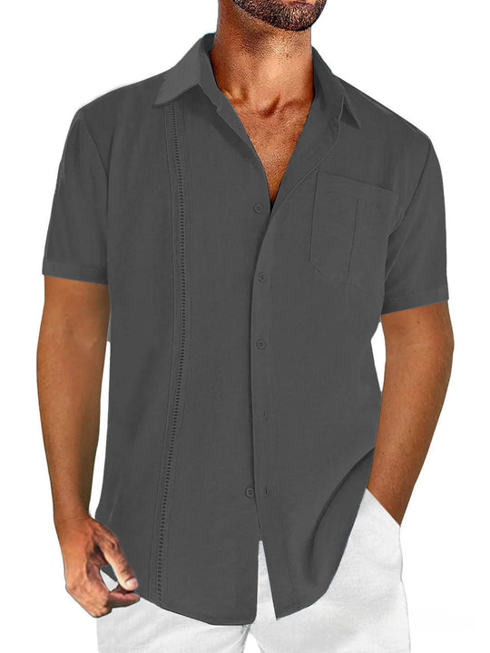 Men's Full Size Linen - Blend Short Sleeve Button - Down Shirt Plus Size - Absolute Discounts