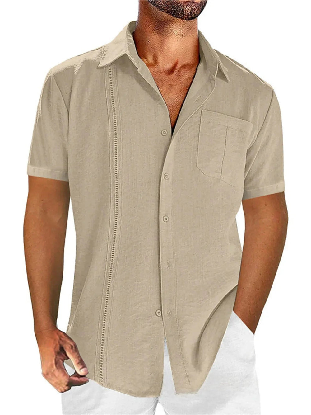 Men's Full Size Linen - Blend Short Sleeve Button - Down Shirt Plus Size - Absolute Discounts