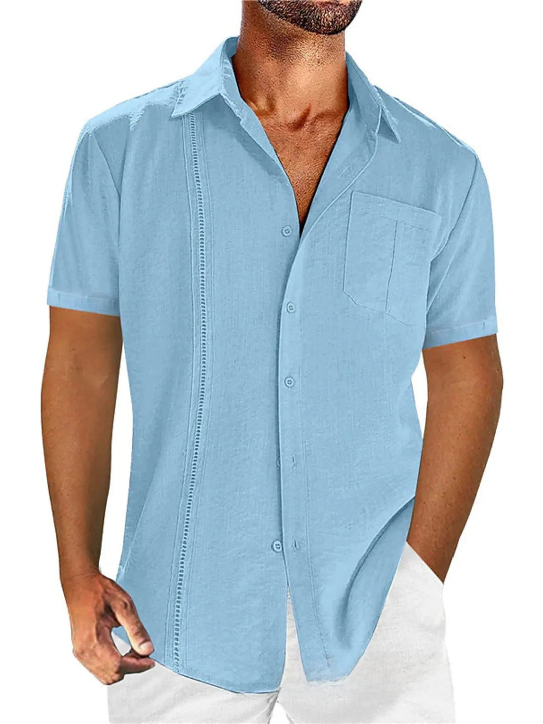 Men's Full Size Linen - Blend Short Sleeve Button - Down Shirt Plus Size - Absolute Discounts