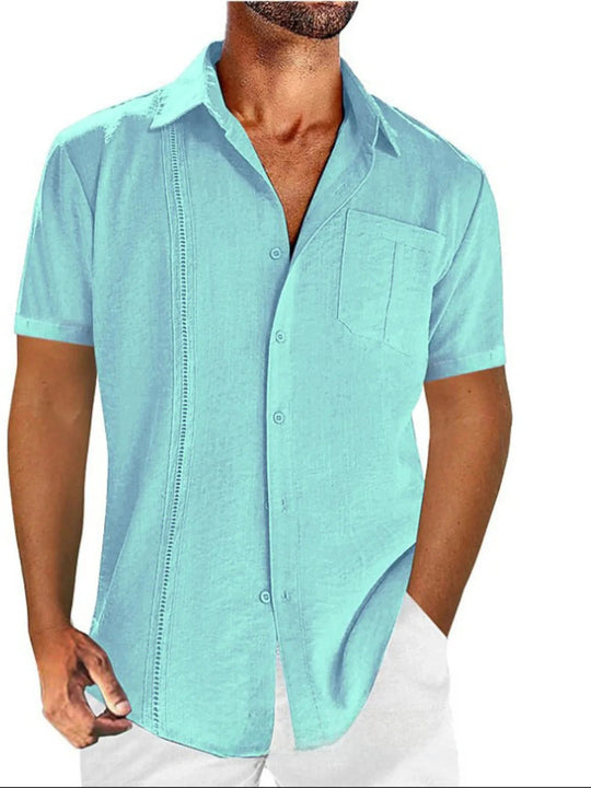 Men's Full Size Linen - Blend Short Sleeve Button - Down Shirt Plus Size - Absolute Discounts