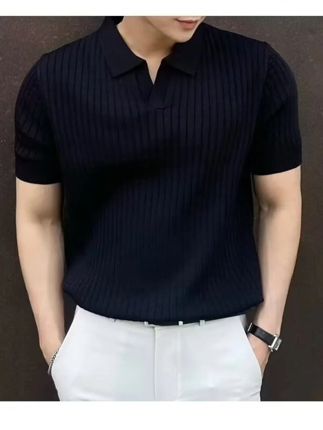 Men's Full Size Ribbed Short Sleeve Knit Polo Plus Size - Absolute Discounts