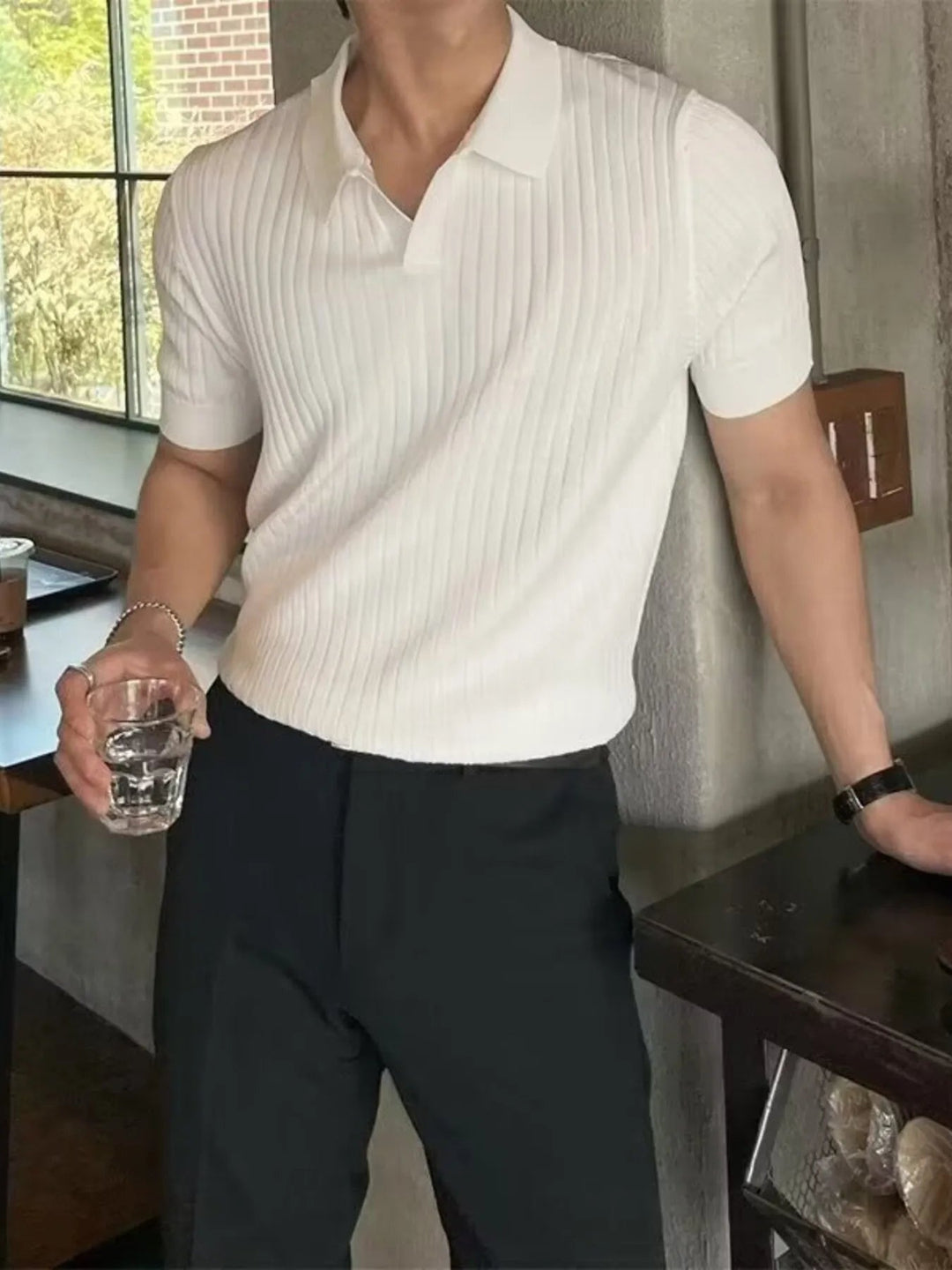 Men's Full Size Ribbed Short Sleeve Knit Polo Plus Size - Absolute Discounts