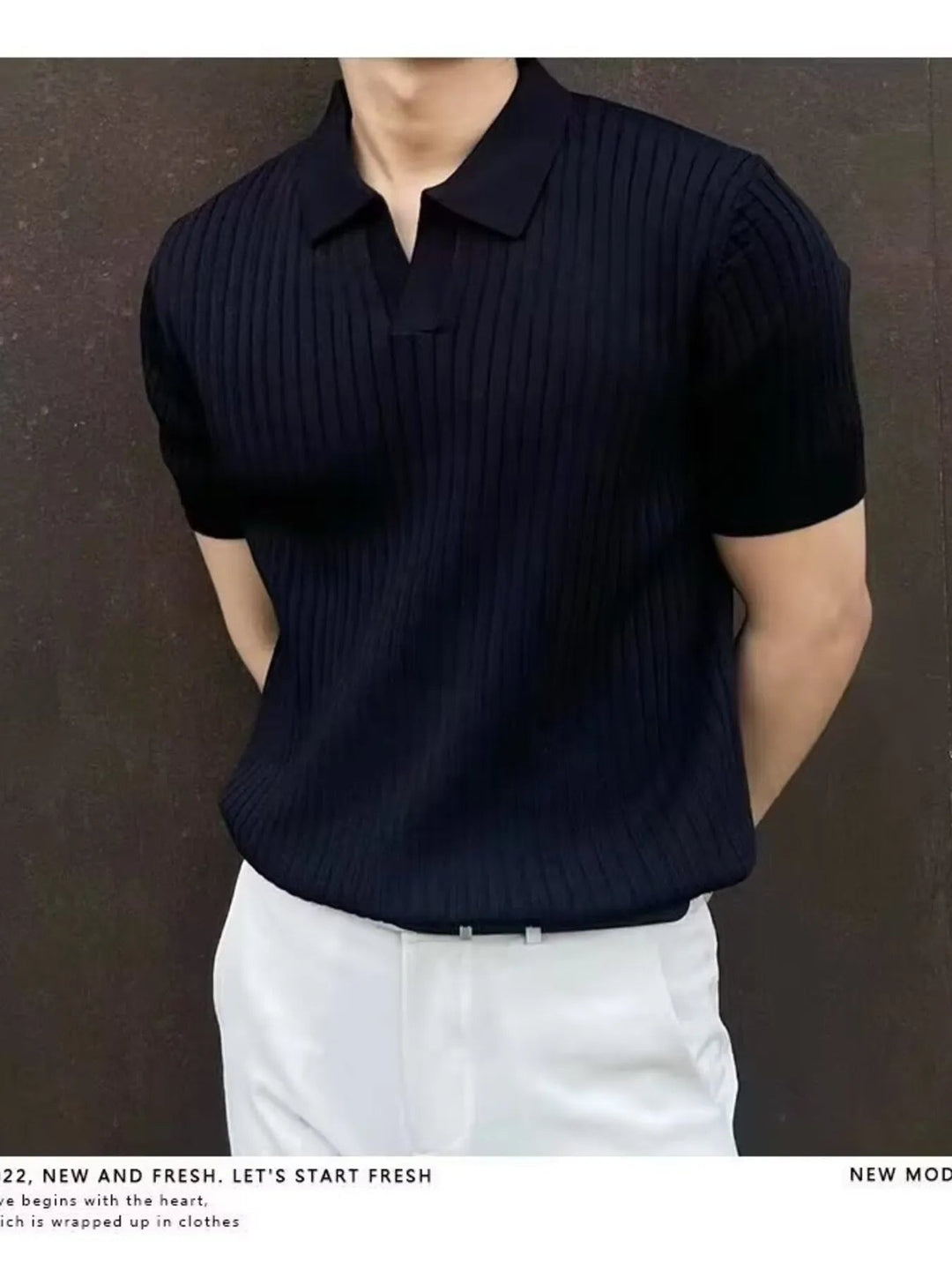 Men's Full Size Ribbed Short Sleeve Knit Polo Plus Size - Absolute Discounts