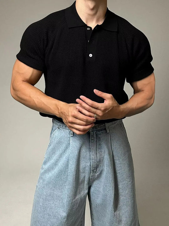 Men's Full Size Textured Knit Short Sleeve Polo Plus Size - Absolute Discounts