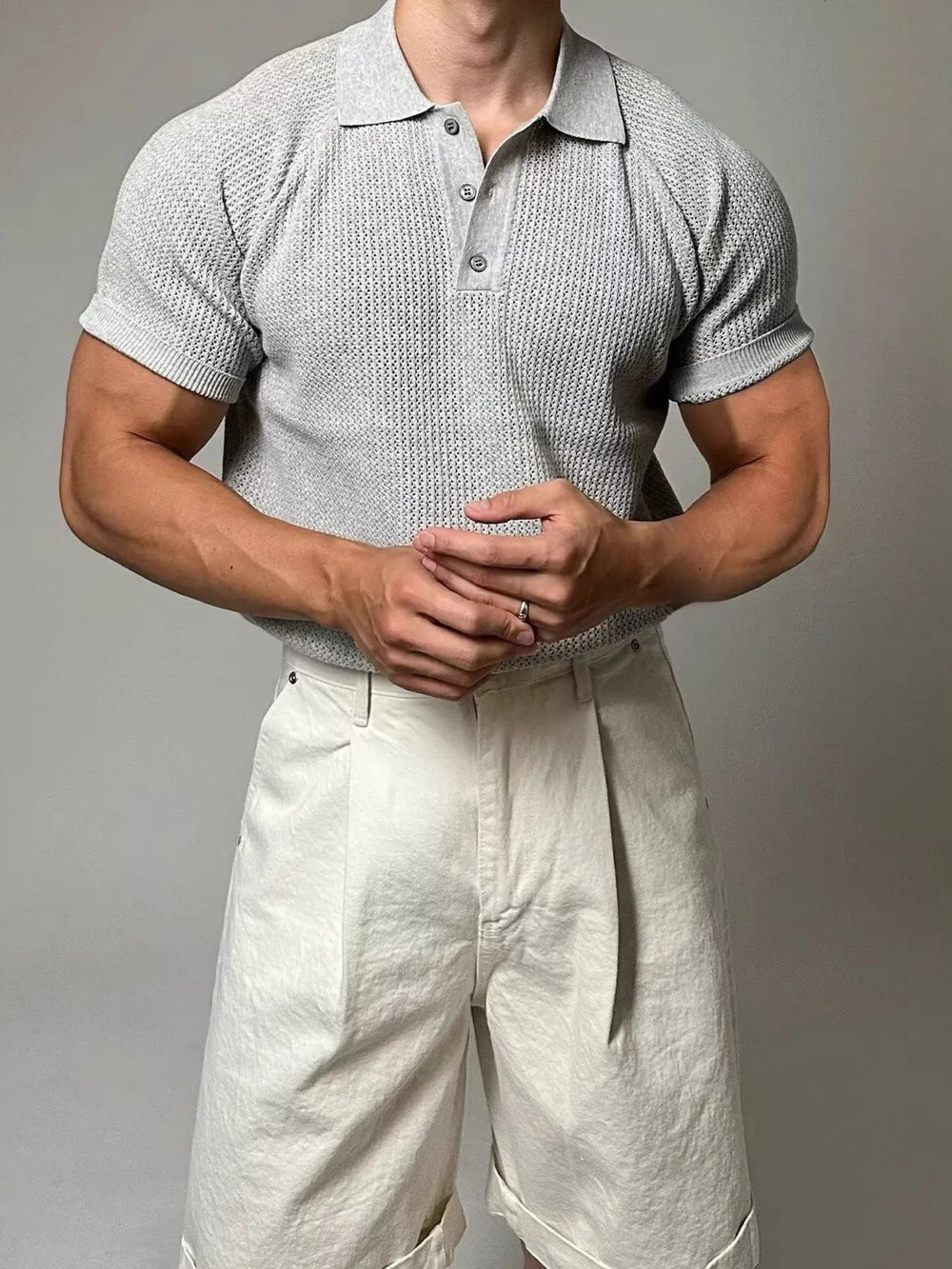 Men's Full Size Textured Knit Short Sleeve Polo Plus Size - Absolute Discounts