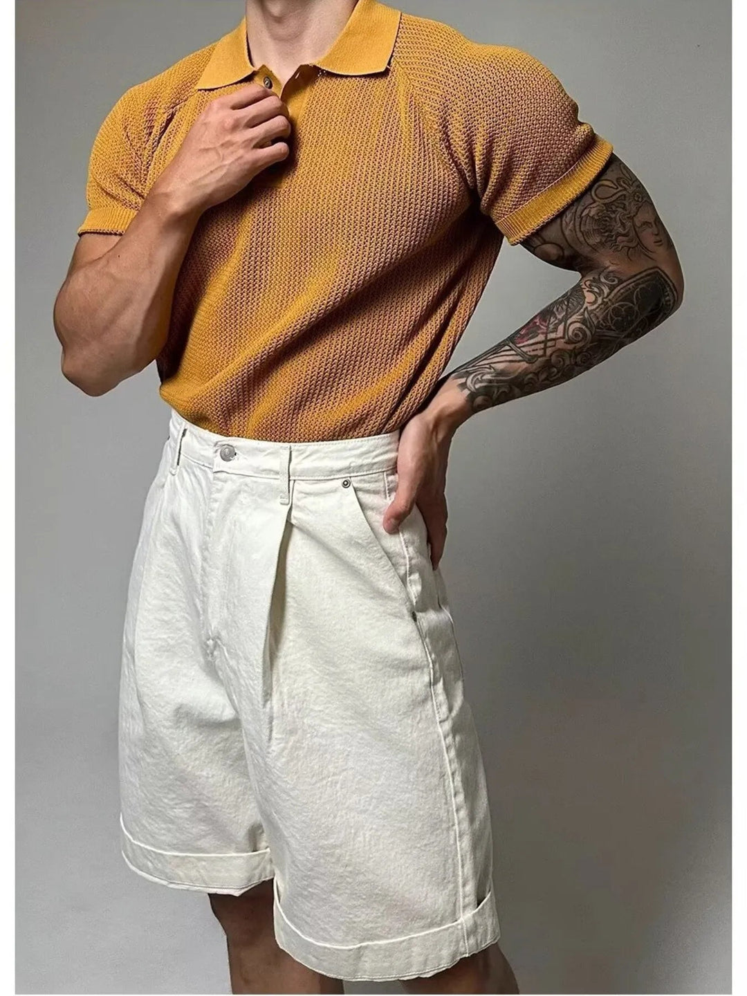 Men's Full Size Textured Knit Short Sleeve Polo Plus Size - Absolute Discounts