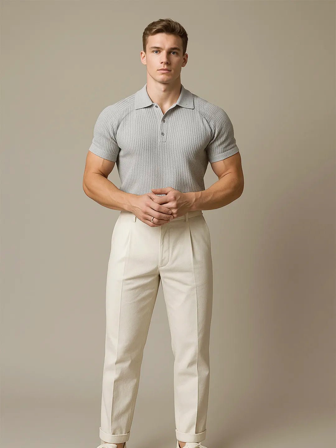 Men's Full Size Textured Knit Short Sleeve Polo Plus Size - Absolute Discounts