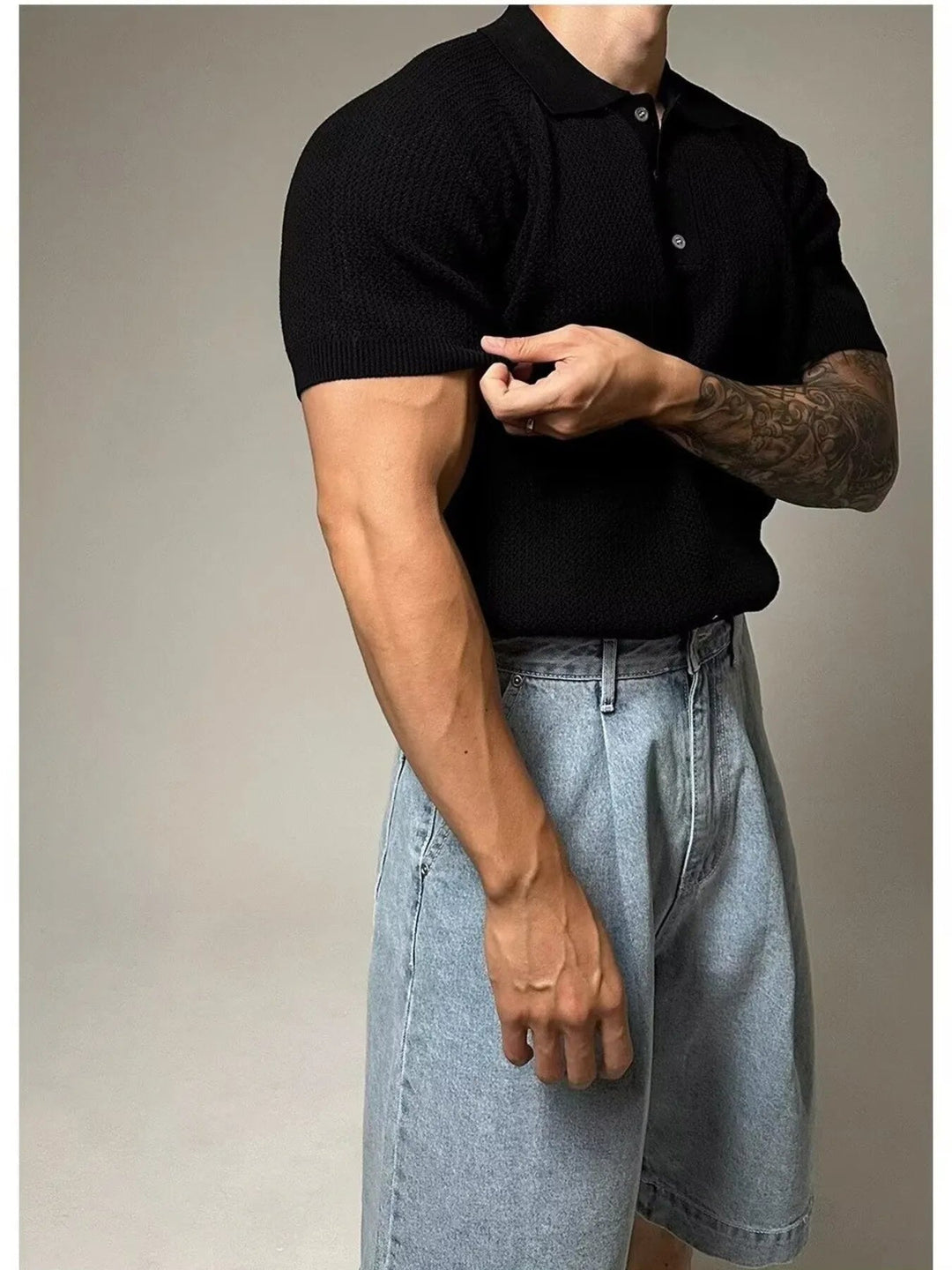 Men's Full Size Textured Knit Short Sleeve Polo Plus Size - Absolute Discounts