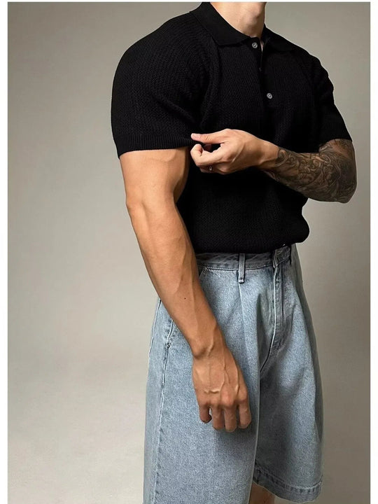 Men's Full Size Textured Knit Short Sleeve Polo Plus Size - Absolute Discounts
