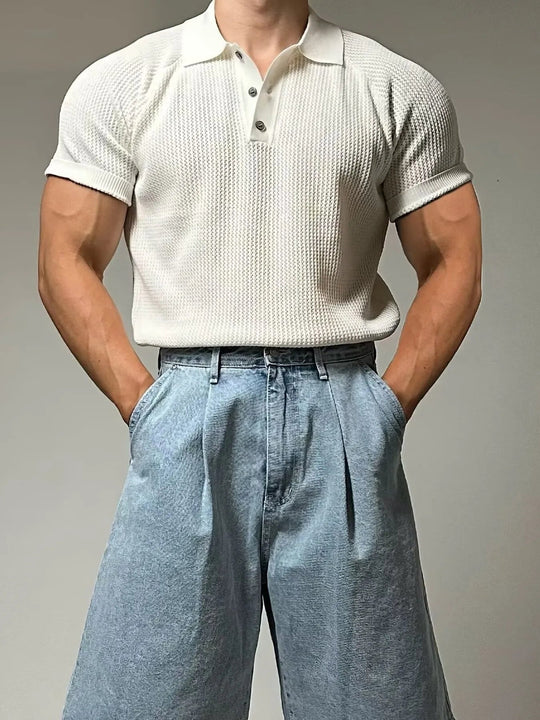 Men's Full Size Textured Knit Short Sleeve Polo Plus Size - Absolute Discounts