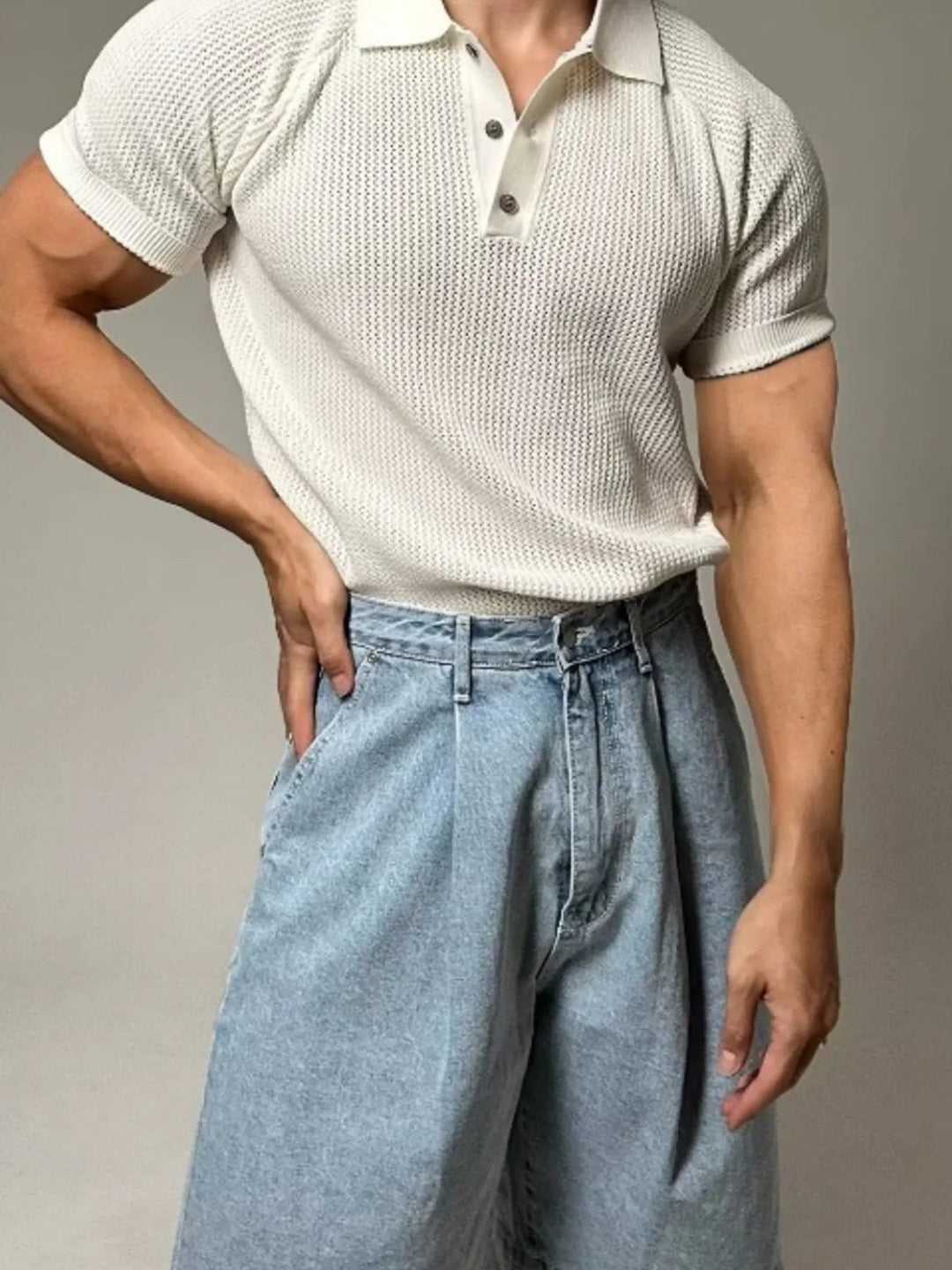 Men's Full Size Textured Knit Short Sleeve Polo Plus Size - Absolute Discounts