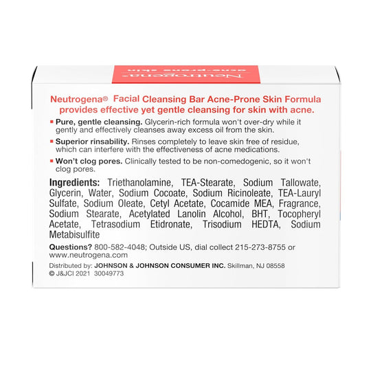 Neutrogena Facial Cleansing Bar Treatment for Acne - Prone Skin, 3.5 Oz - Absolute Discounts