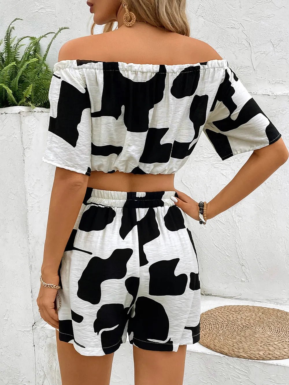 Perfee Drawstring Off - Shoulder Top and Shorts Set - Absolute Discounts