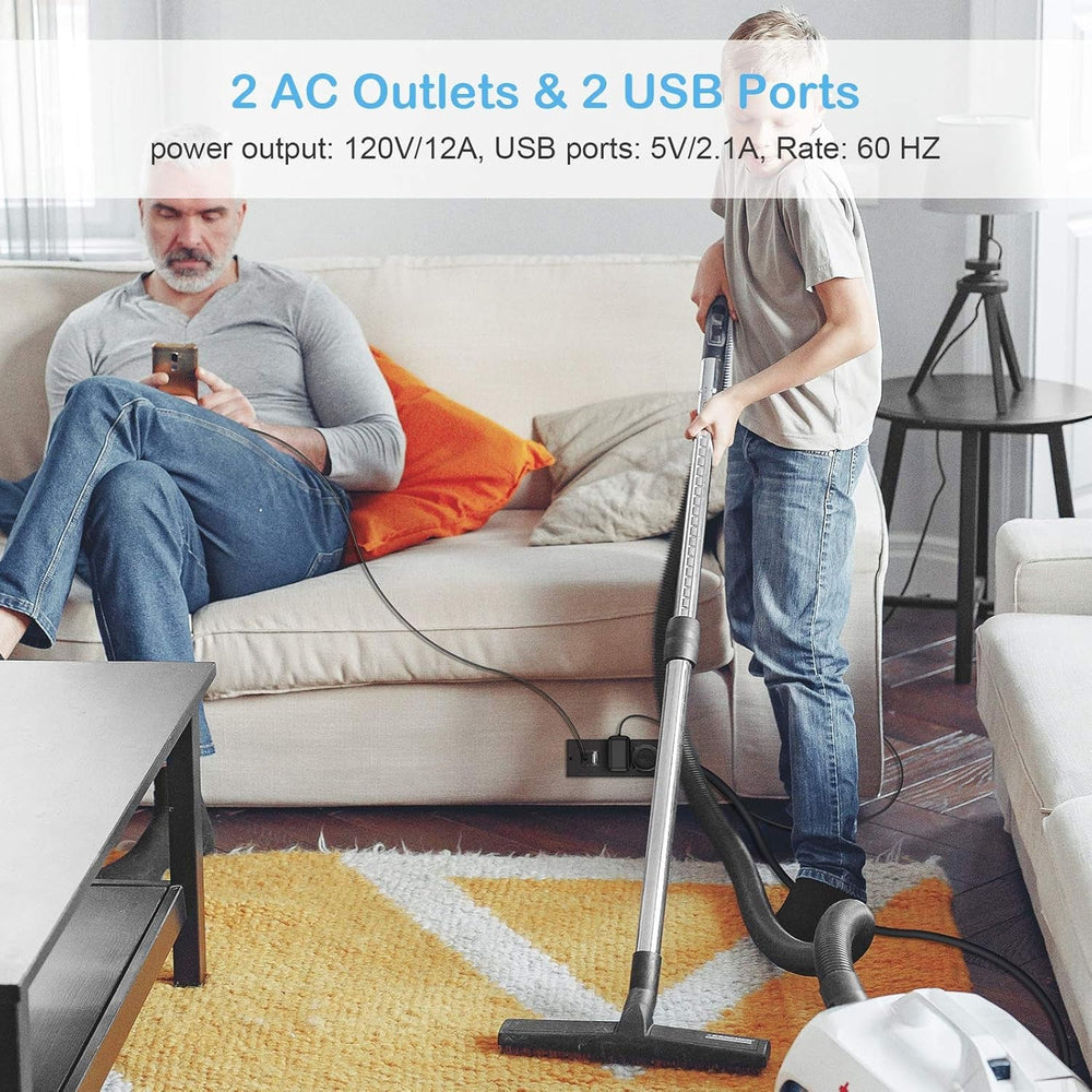 Recessed Power Strip, Black Desktop Power Grommet Socket with Furniture, 2 AC Outlets & 2 USB Ports for Conference Desk,Kitchen,Office,Home,Hotel (9.85 Ft) - Absolute Discounts