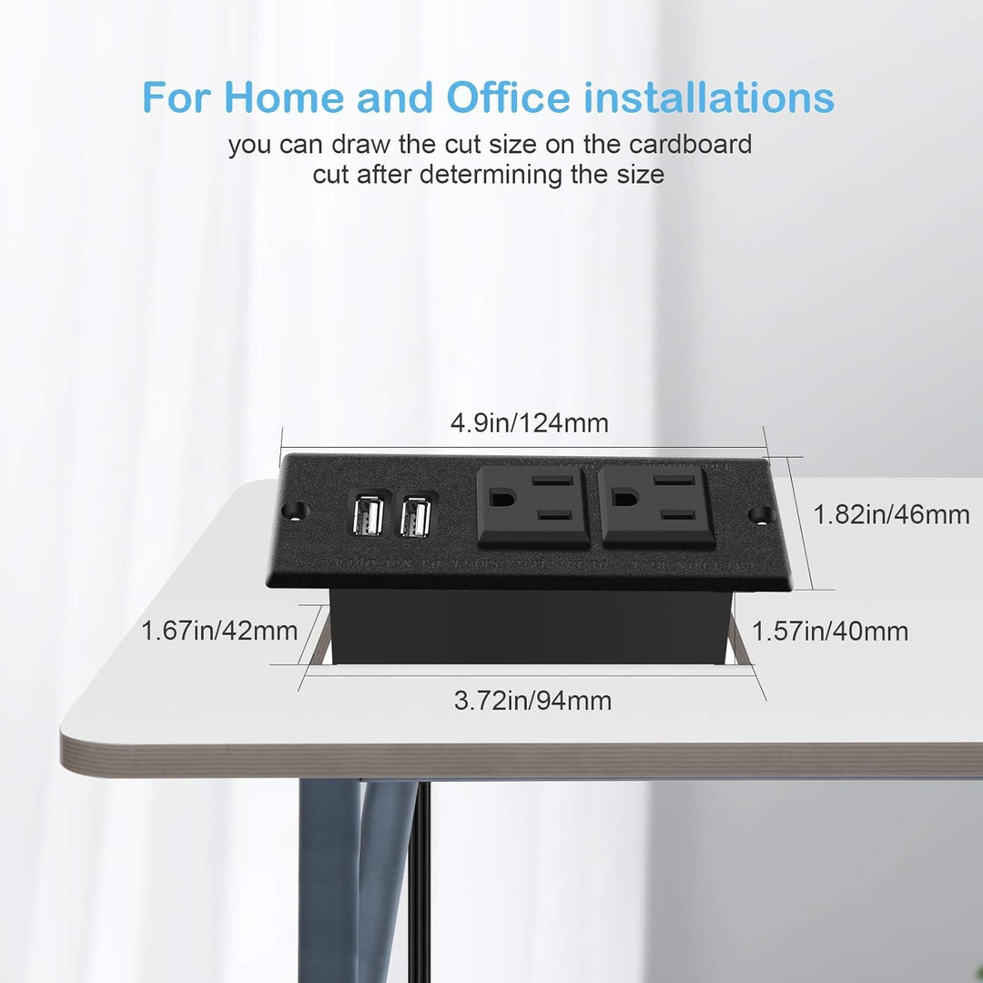 Recessed Power Strip, Black Desktop Power Grommet Socket with Furniture, 2 AC Outlets & 2 USB Ports for Conference Desk,Kitchen,Office,Home,Hotel (9.85 Ft) - Absolute Discounts