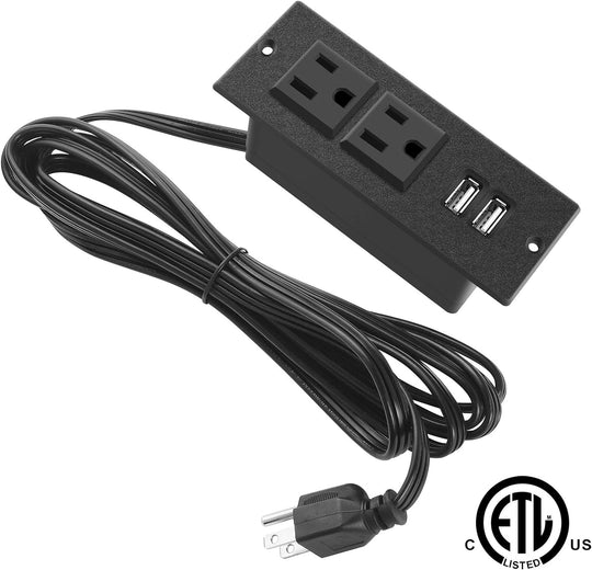 Recessed Power Strip, Black Desktop Power Grommet Socket with Furniture, 2 AC Outlets & 2 USB Ports for Conference Desk,Kitchen,Office,Home,Hotel (9.85 Ft) - Absolute Discounts