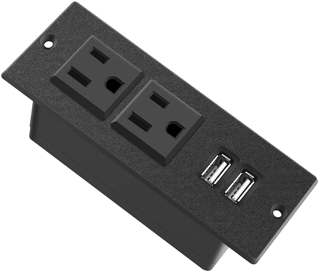 Recessed Power Strip, Black Desktop Power Grommet Socket with Furniture, 2 AC Outlets & 2 USB Ports for Conference Desk,Kitchen,Office,Home,Hotel (9.85 Ft) - Absolute Discounts