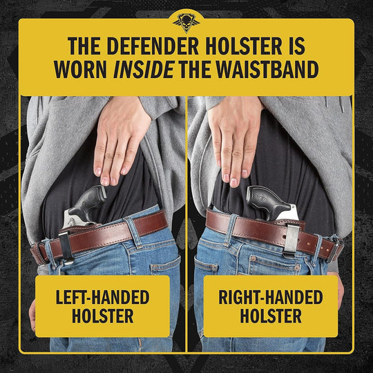 The Defender Leather IWB Holster - Fits Most J Frame Revolvers Incl. Ruger LCR, S&W 442/642, Taurus, Charter & Most .38 Special Revolvers - Made in USA - Absolute Discounts