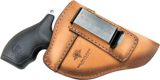 The Defender Leather IWB Holster - Fits Most J Frame Revolvers Incl. Ruger LCR, S&W 442/642, Taurus, Charter & Most .38 Special Revolvers - Made in USA - Absolute Discounts