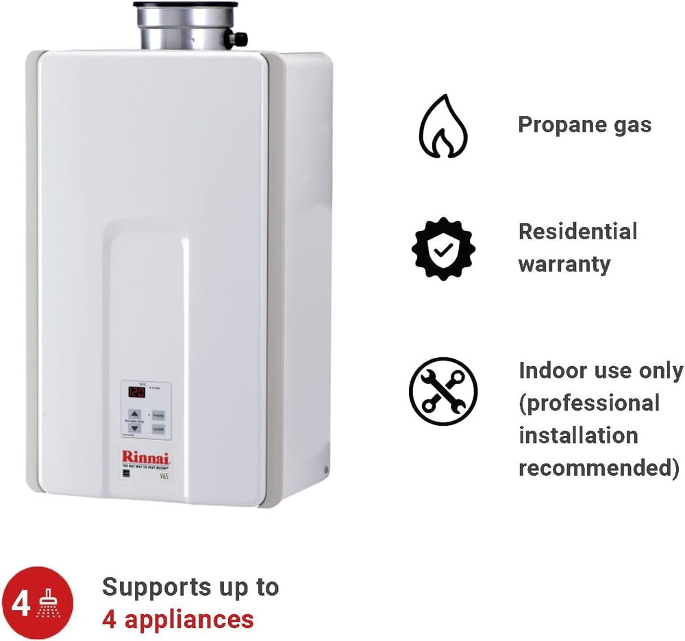 Rinnai V65Ip Tankless Hot Water Heater, 6.5 GPM, Propane, Indoor Installation - Absolute Discounts