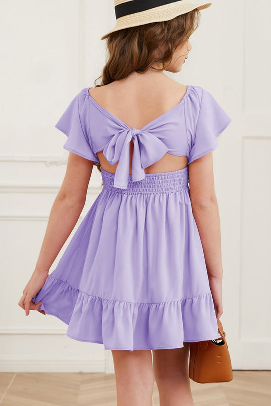 Ruffle Hem Tie - Back Flutter Sleeve Dress - Absolute Discounts