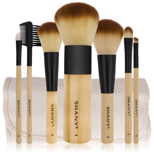 SHANY Bamboo Makeup Brush Set - Vegan Professional Makeup Brushes with Premium Synthetic Hair & Cotton Pouch for Easy Brush Storage - 7Pc - Absolute Discounts