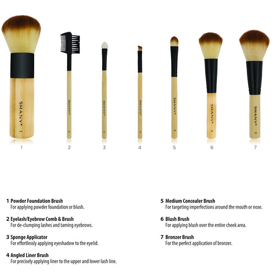 SHANY Bamboo Makeup Brush Set - Vegan Professional Makeup Brushes with Premium Synthetic Hair & Cotton Pouch for Easy Brush Storage - 7Pc - Absolute Discounts