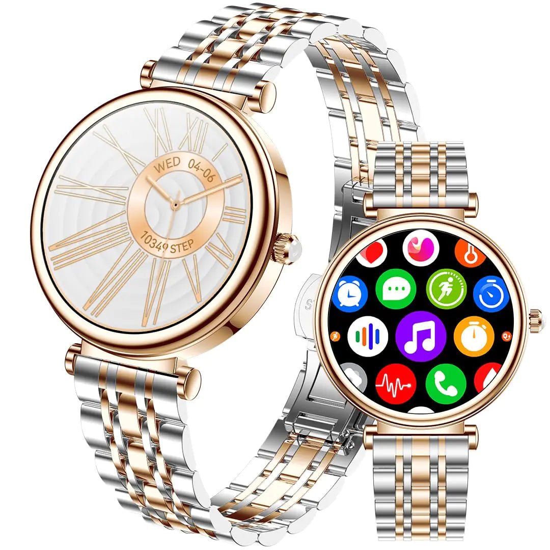 Smart Watch for Women 1.27" Color Screen Waterproof Fitness Activity Tracker Rose Gold Womens Smart Watch with Heart Rate Sleep Monitor for Android and iOS (Two - Tone Rose Gold Steel RT - i109) - Absolute Discounts
