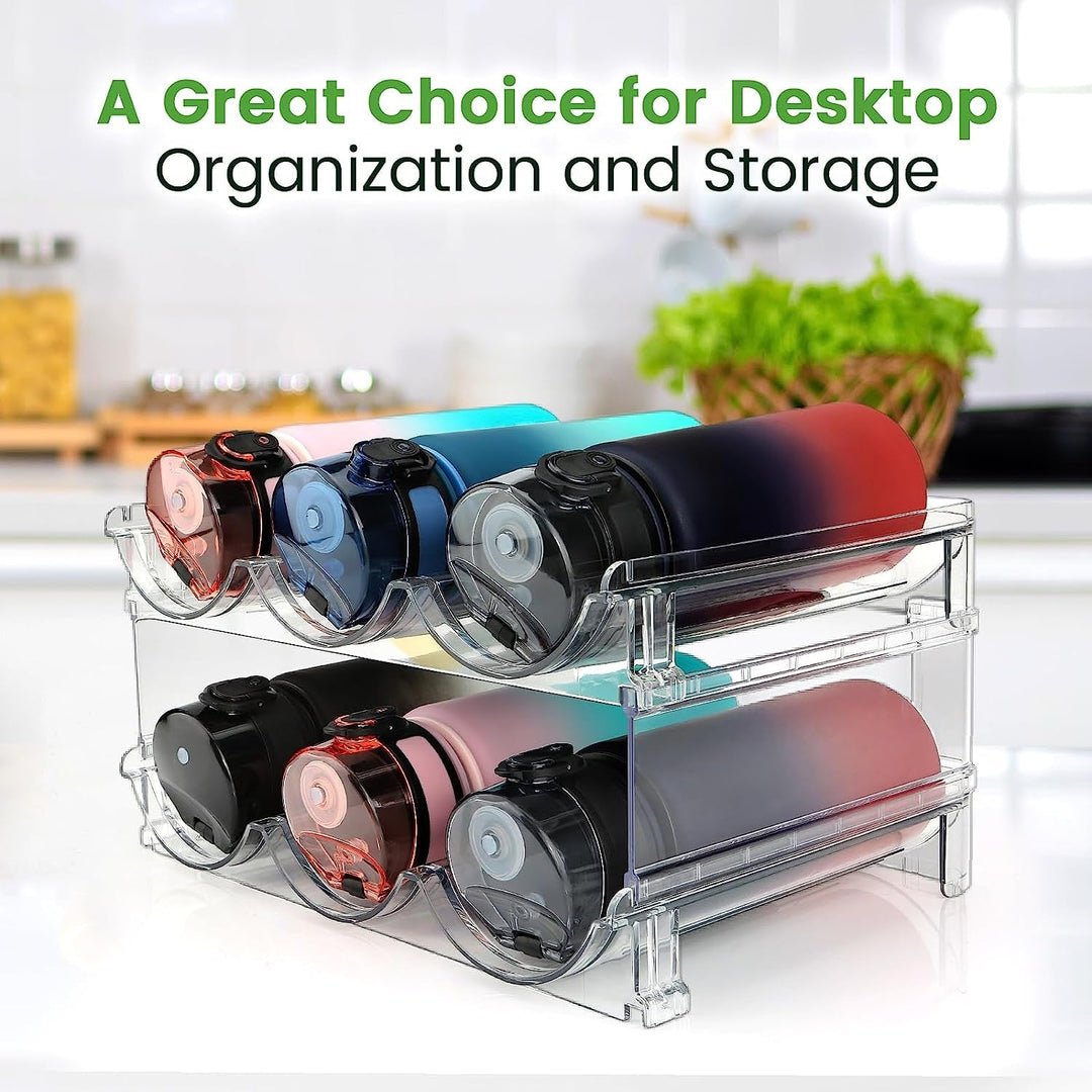 Water Bottle Organizer for Cabinet, Water Bottle Storage Organizer, 2 Packs Water Bottle Storage Rack, Water Bottle Holder for Cabinet, Stackable Water Bottle Storage Rack - Absolute Discounts