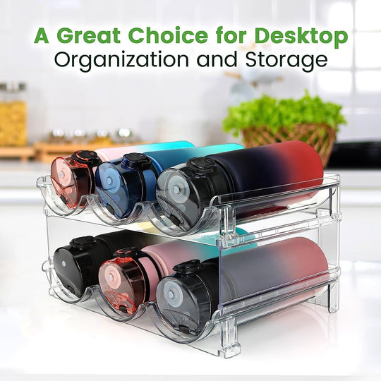 Water Bottle Organizer for Cabinet, Water Bottle Storage Organizer, 2 Packs Water Bottle Storage Rack, Water Bottle Holder for Cabinet, Stackable Water Bottle Storage Rack - Absolute Discounts