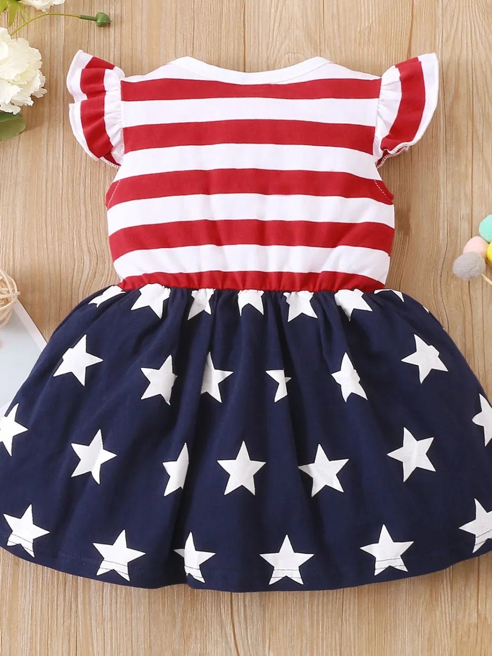 Striped & Stars Ruffled Round Neck Cap Sleeve Dress - Absolute Discounts