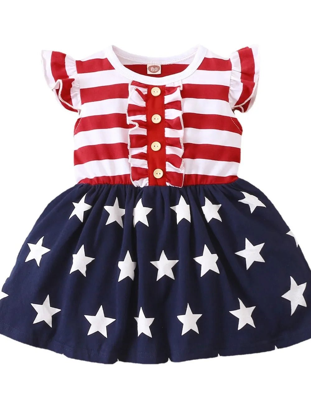 Striped & Stars Ruffled Round Neck Cap Sleeve Dress - Absolute Discounts
