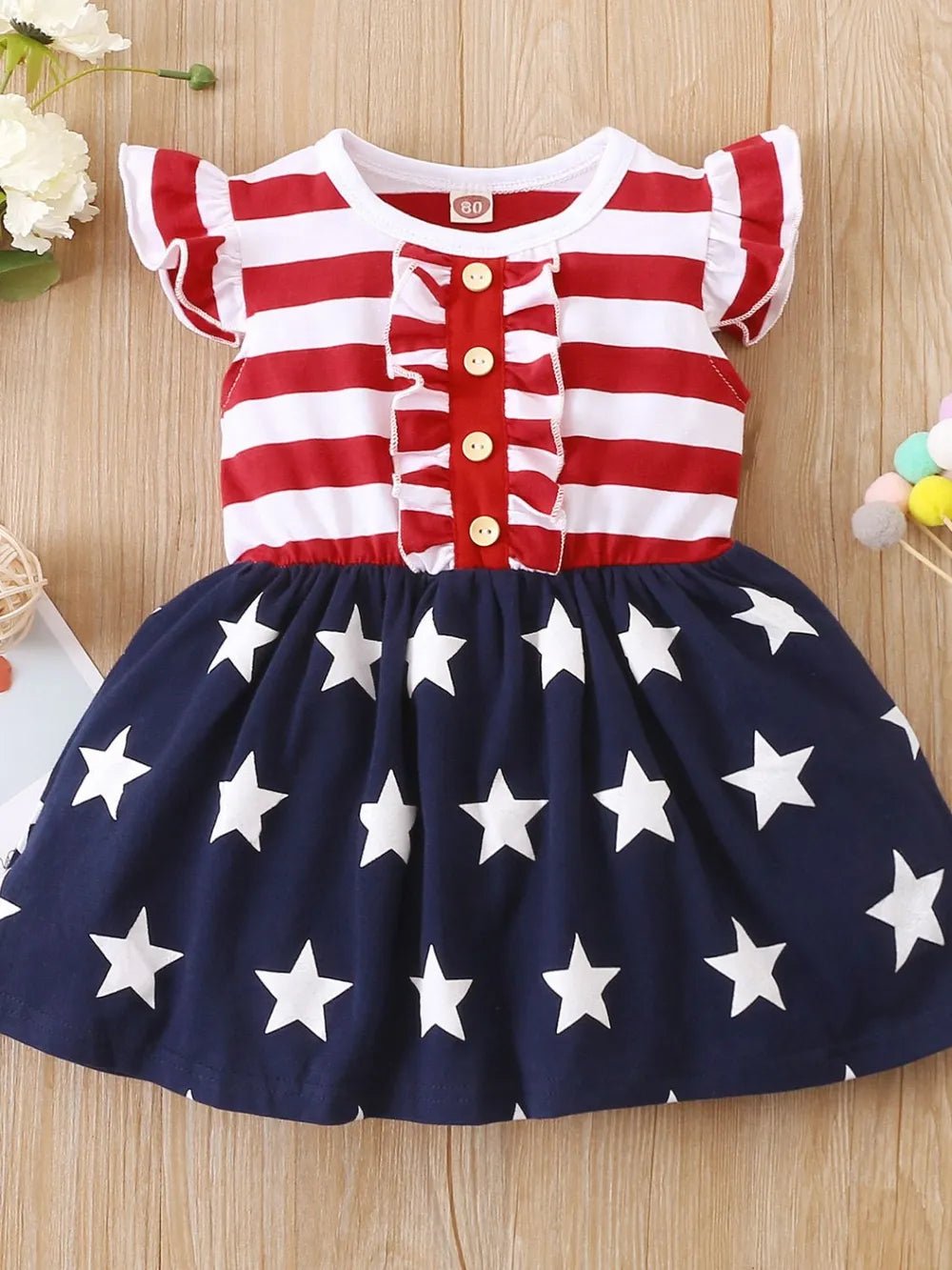 Striped & Stars Ruffled Round Neck Cap Sleeve Dress - Absolute Discounts