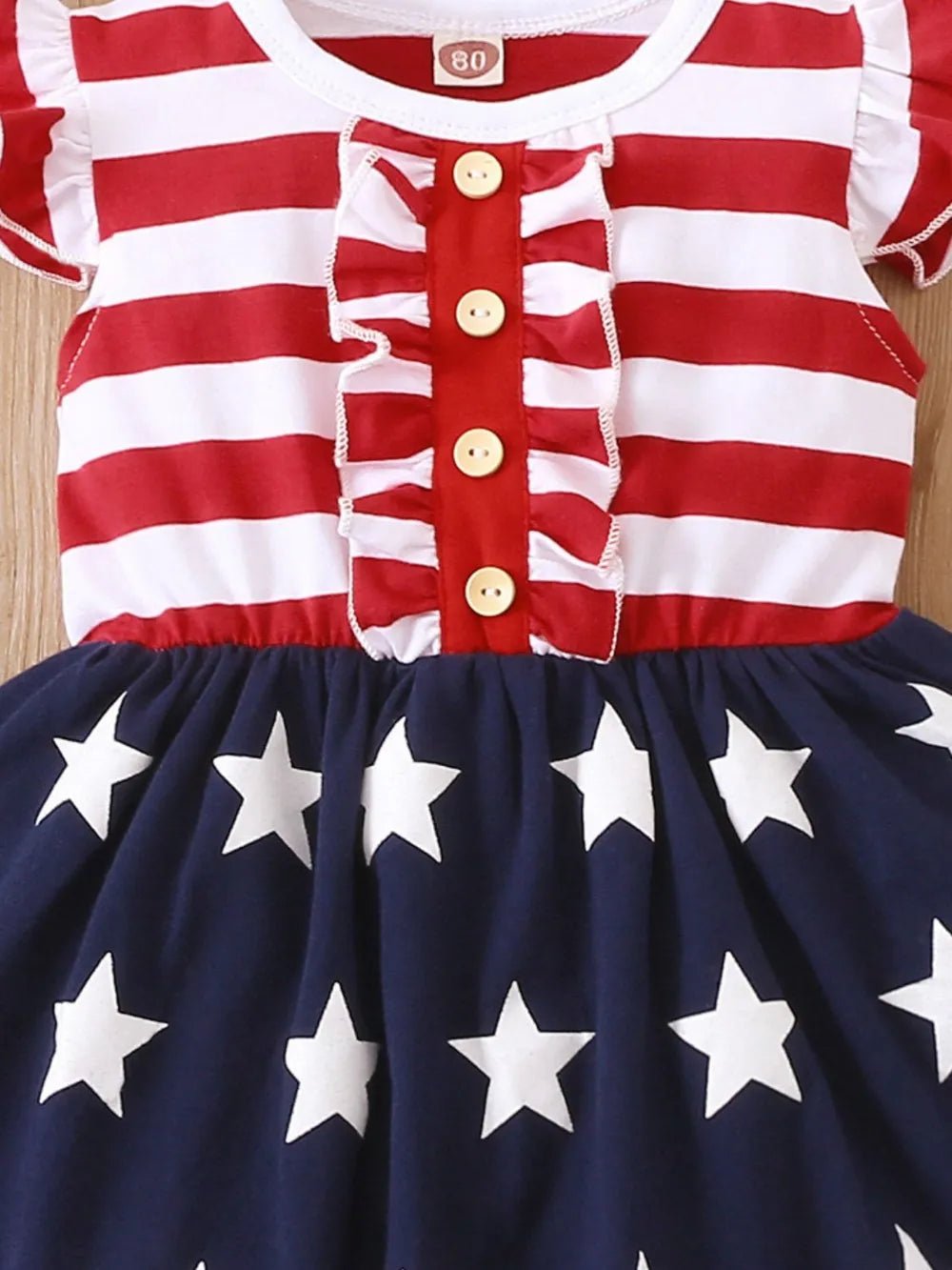 Striped & Stars Ruffled Round Neck Cap Sleeve Dress - Absolute Discounts