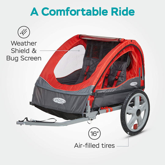 Sync and Take 2 Bike Trailer for Kids, Single and Double Seat Options, 5 - Point Harness, Folding Frame, Quick Release Wheels, Easy Storage, with Bug Screen & Weather Shield, Bike Attachment - Absolute Discounts